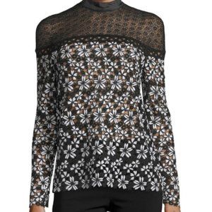 Self Portrait Black and White Antoinette Lace Top, US 2
